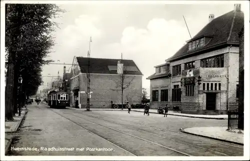 Ak Heemstede Nordholland Niederlande, Raadhuisstraat, Post, Straßenbahn