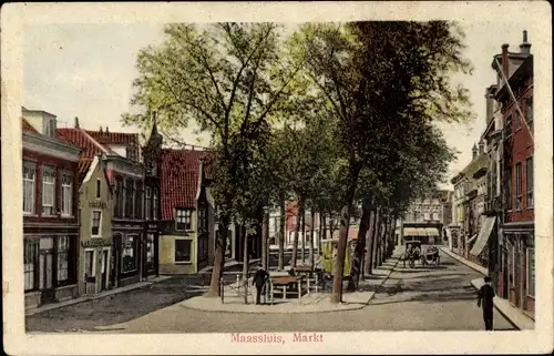 Ak Maassluis Südholland, Straßenpartie, Markt