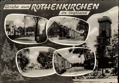 Ak Rothenkirchen Steinberg im Vogtland, Turm, Straßenpartie