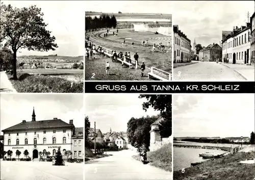 Ak Tanna in Thüringen, Rathaus am Markt, Sportforum, Kaskauer Straße, Teiche