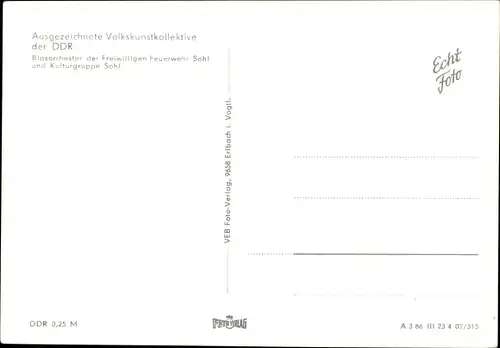 Ak Sohl Bad Elster im Vogtland, Blasorchester der Freiwilligen Feuerwehr u. Kulturgruppe