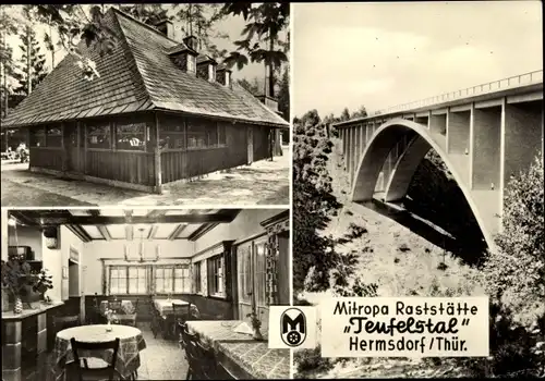 Ak Hermsdorf in Thüringen, Mitropa Raststätte Teufelstal, Brücke