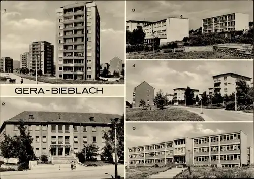 Ak Bieblach Gera in Thüringen, Hochhäuser, Bergarbeiter-Poliklinik, Karl-Marx-Oberschule