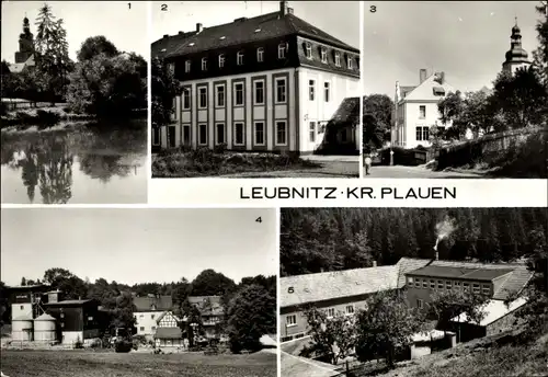 Ak Leubnitz Rosenbach im Vogtland, Blick über den Feuerlöschteich, Polytechnische Oberschule