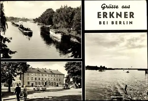 Ak Erkner in Brandenburg, Dämeritzsee, Karl-Marx-Straße, Fluss, Schiffe