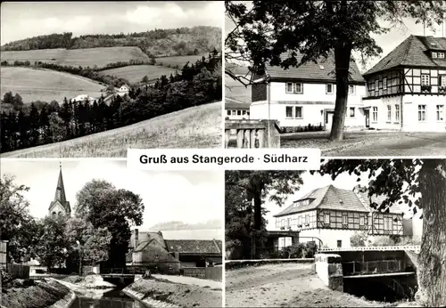 Ak Stangerode Arnstein Sachsen Anhalt, Panorama, Teilortsansichten, Fachwerkhaus, Kirchturm