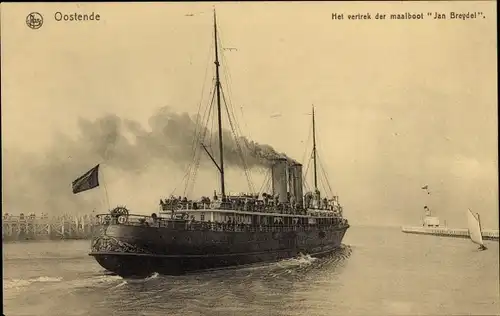 Ak Oostende Ostende Westflandern, Het vertrek der maalboot Jan Breydel