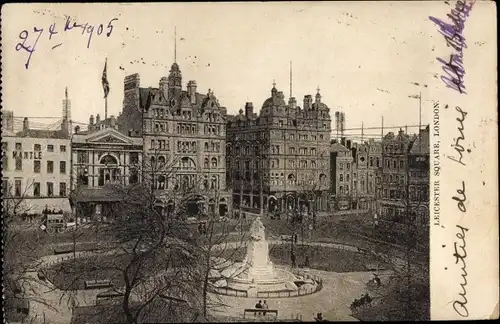 Ak London City, Leicester Square, Platz, Denkmal, Gebäude