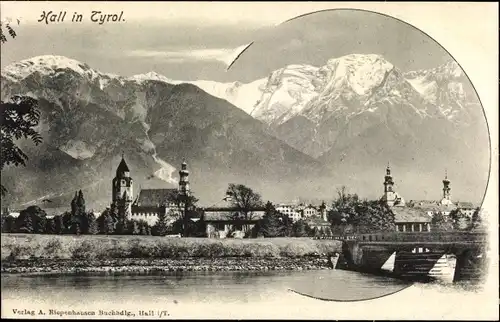 Ak Hall in Tirol, Teilansicht, Berge