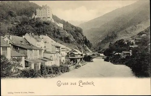Ak Landeck in Tirol, Ortsansicht, Fluss, Brücke
