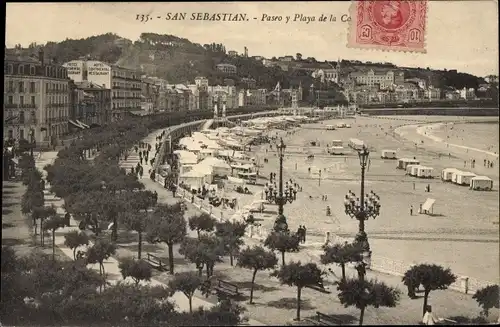 Ak Donostia San Sebastian Baskenland, Paseo, Playa de la Concha