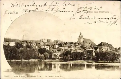 Ak Ronneburg in Thüringen, Ansicht vom Baderteich