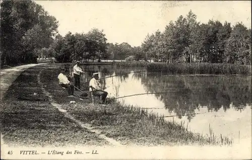 Ak Vittel Lothringen Vosges, L'Étang des Fees, Angelpartie