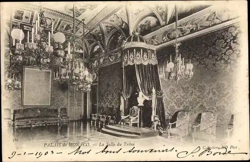 Postkarte Monaco, Der Thronsaal