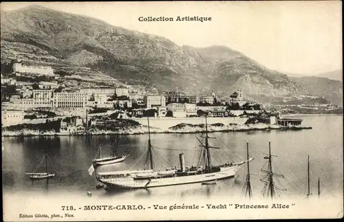 Ak Monte-Carlo Monaco, Gesamtansicht, Yacht Princess Alice