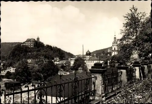 Ak Greiz im Vogtland, Ortsansicht mit Burg und Kirche