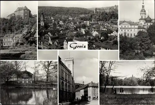 Ak Greiz im Vogtland, Schloss, Unteres Schloss und Stadtkirche, Schwanenhäuschen, Am Rathaus