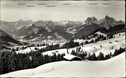 Ak Saanenmöser Saanen Kt. Bern Schweiz, Ansicht mit Oldenhorn, Gummfluh und Rüblihorn