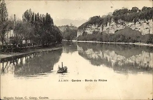 Ak Genf, Rhone, Dampfboot, Steilhänge von Saint-Jean