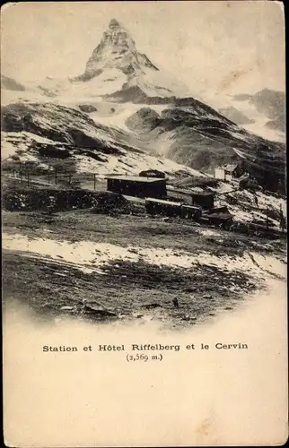Ak Zermatt Kanton Wallis, Riffelalp, Station et Hotel et le Cervin