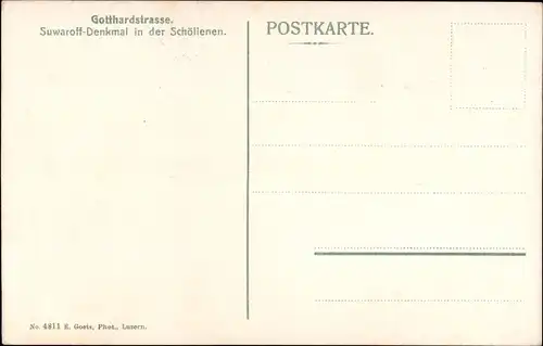 Ak Göschenen Kanton Uri, Schöllenen, Gotthardstraße, Suwaroff-Denkmal