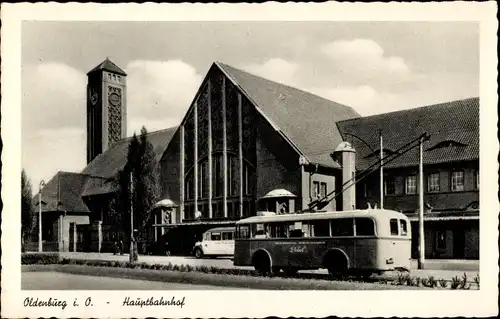 Ak Oldenburg im Großherzogtum Oldenburg, Hauptbahnhof, Oberleitungsbus