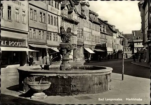 Ak Bad Langensalza in Thüringen, Marktstraße, Brunnen, Kaffee, Geschäft Röcker