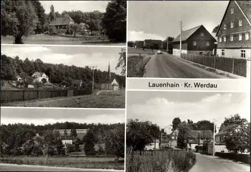 Ak Lauenhain Crimmitschau in Sachsen, Ortsansicht, Kirche, Straßenpartie