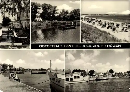 Ak Juliusruh Breege auf Rügen, Treppe, Schiff Breege, Strandansicht, Hafenansicht