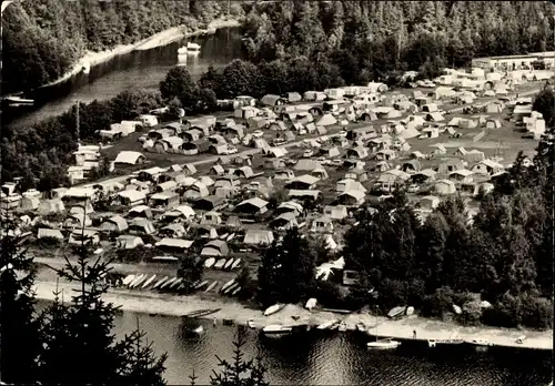 Ak Linkenmühle Gössitz in Thüringen, Internationaler Zeltplatz an der Talsperre