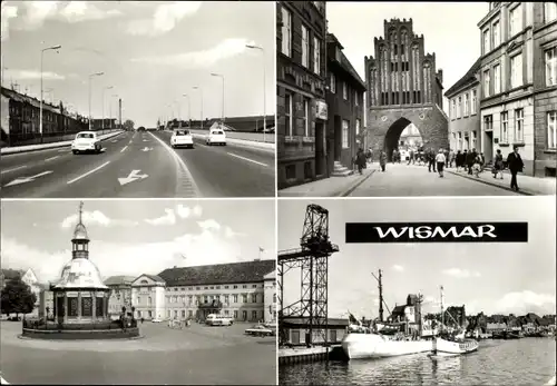 Ak Hansestadt Wismar, Hochbrücke, Wasserkunst und Rathaus, Am Wassertor, Hafen