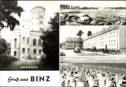 Ak Seebad Binz auf Rügen, Jagdschloss Granitz, Uferpanorama, Straßenansicht, Strandansicht