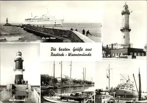 Ak Ostseebad Warnemünde Rostock, Am Molenkopf, an der Mole, Leuchtturm
