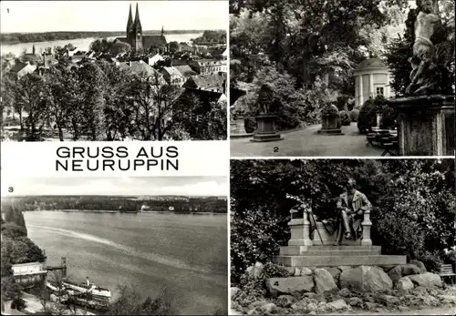 Ak Neuruppin in Brandenburg, Übersicht, Tempelgarten, Ruppiner See, Theodor-Fontane-Denkmal
