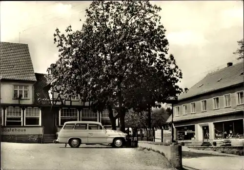 Ak Neudorf Harzgerode am Harz, Teilortsansicht, Gästehaus, Auto