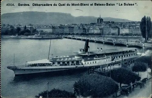 Ak Genève Genf Stadt Kt. Genf Schweiz, Debarcadere du Quai du Mont Blanc et Bateau Salon La Suisse