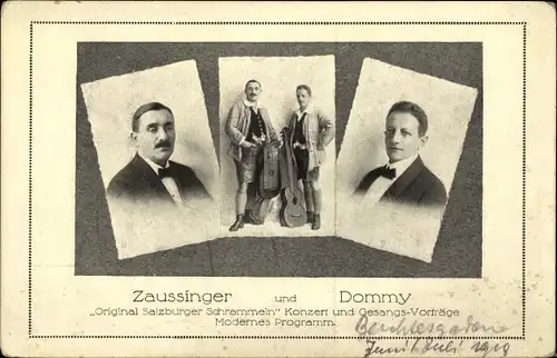 Ak Zaussinger und Dommy, Original Salzburger Schrammeln, Konzert und Gesangs-Vorträge