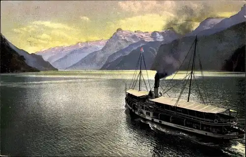 Ak Schweiz, Abend am Vierwaldstättersee, Salondampfer Stadt Luzern