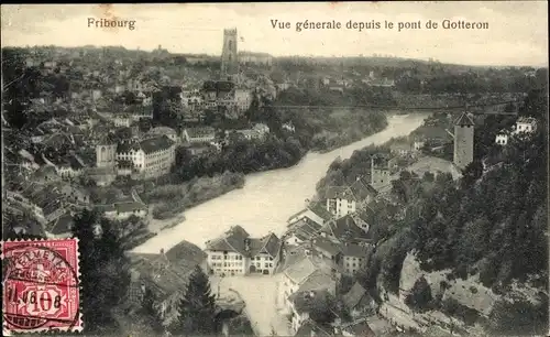 Ak Freiburg Stadt Freiburg Schweiz, Gesamtansicht von der Gotteronbrücke