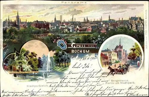 Litho Bochum im Ruhrgebiet, Bergstraße, Stadtpark, Panorama