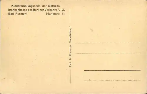 Ak Bad Pyrmont, Kindererholungsheim der BKK Berliner Verkehrs AG, Marienstr 11