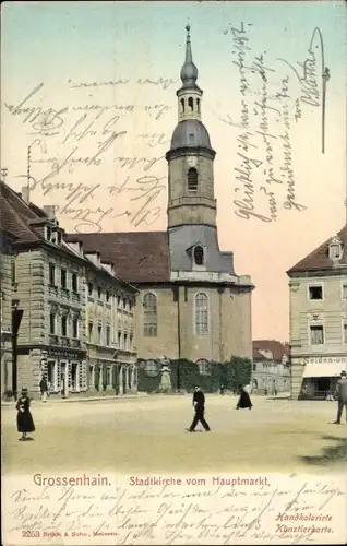 Ak Großenhain Sachsen, Stadtkirche vom Hauptmarkt