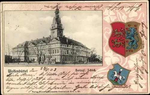 Präge Wappen Ak Wolfenbüttel in Niedersachsen, Herzogliches Schloss
