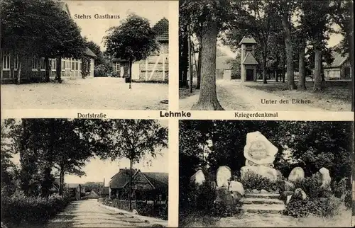 Ak Lehmke Uelzen in Niedersachsen, Unter den Eichen, Stehrs Gasthaus, Kriegerdenkmal