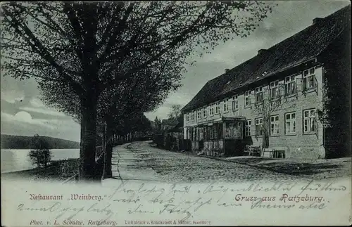 Mondschein Ak Ratzeburg im Herzogtum Lauenburg, Restaurant Weinberg bei Nacht