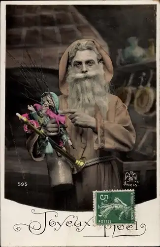 Ak Glückwunsch Weihnachten, Weihnachtsmann mit Puppe und Rute