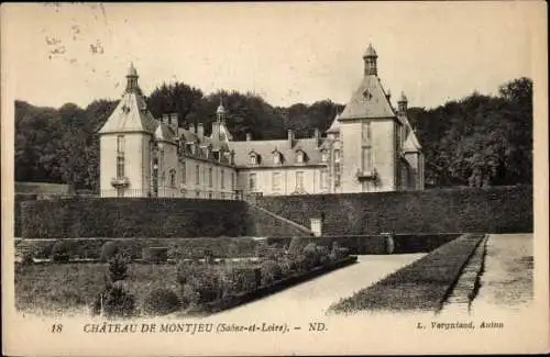 Ak Montjeu Saone et Loire, Das Schloss und der Garten