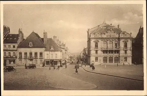 Ak Autun Saône-et-Loire, Place du Champs de Mars, Theater und Avenue de la Gare