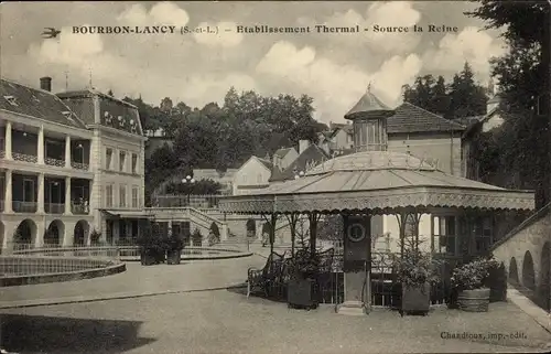 Ak Bourbon Lancy Saône et Loire, Thermaleinrichtung, Source la Reine