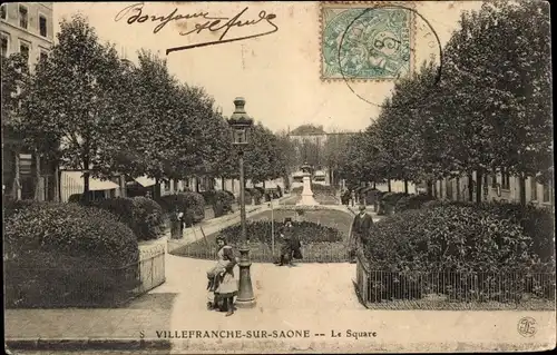 Ak Villefranche sur Saône Rhône, Le Square, Laterne, Grünanlage